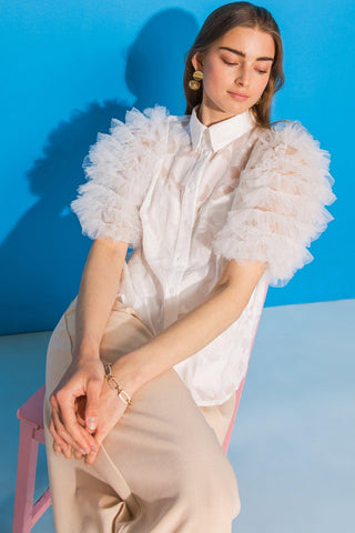 BEAUTIFUL OASIS IVORY WOVEN TOP - Glamourous Grace
