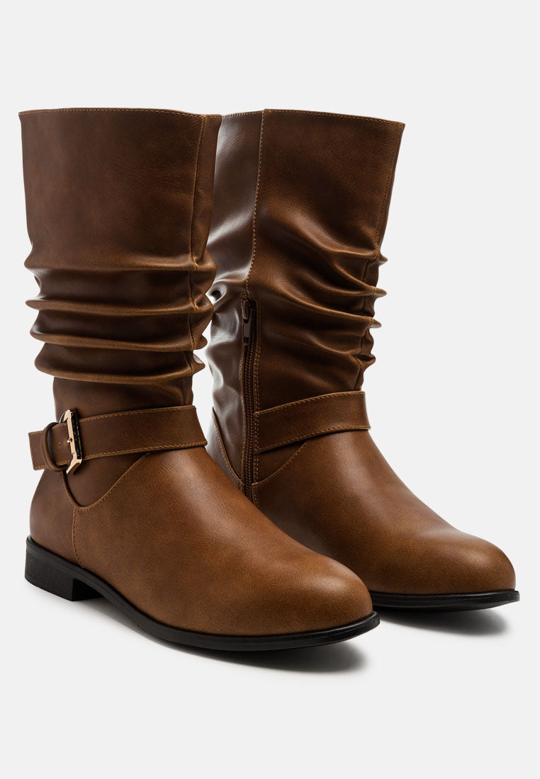 Folds Slouch Faux Leather Ankle Boots - Glamourous Grace