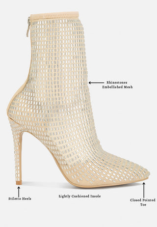 Fortunate Rhinestones Embellished Mesh Boots - Glamourous Grace