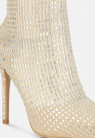 Fortunate Rhinestones Embellished Mesh Boots - Glamourous Grace