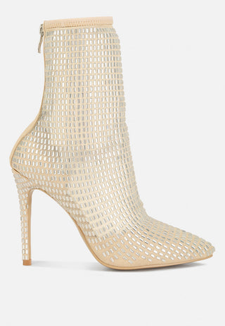 Fortunate Rhinestones Embellished Mesh Boots - Glamourous Grace