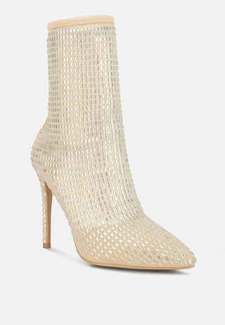 Fortunate Rhinestones Embellished Mesh Boots - Glamourous Grace