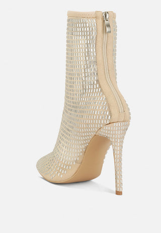 Fortunate Rhinestones Embellished Mesh Boots - Glamourous Grace