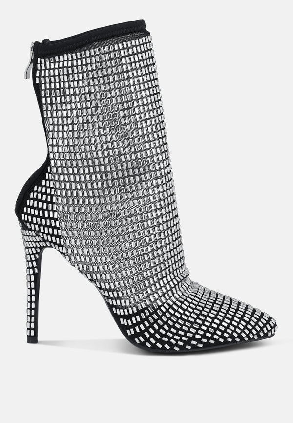 Fortunate Rhinestones Embellished Mesh Boots - Glamourous Grace