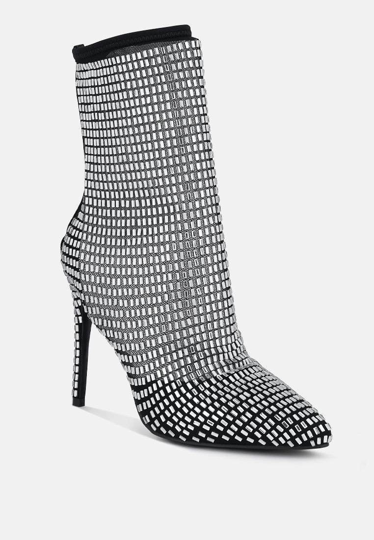 Fortunate Rhinestones Embellished Mesh Boots - Glamourous Grace