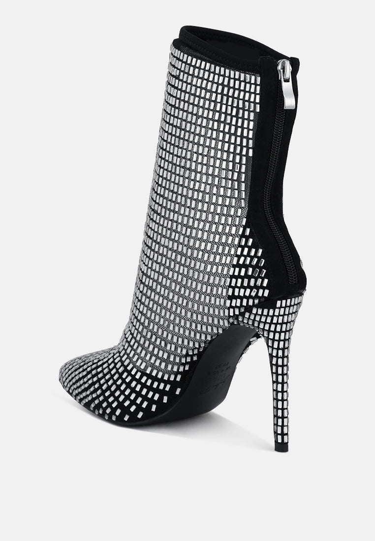 Fortunate Rhinestones Embellished Mesh Boots - Glamourous Grace