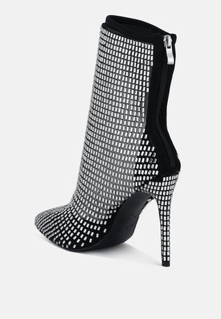 Fortunate Rhinestones Embellished Mesh Boots - Glamourous Grace