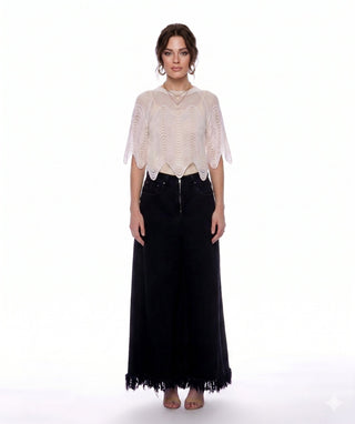 Gracia Fashion Women's Frayed Raw Hem Wide Leg Slouchy Denim Pants - Glamourous Grace