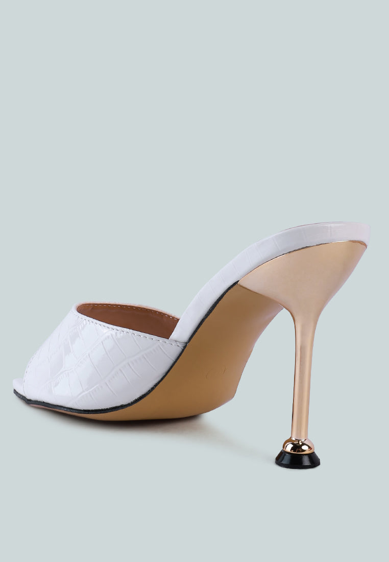 French Cut Croc Texture Patent Faux Leather Sandals - Glamourous Grace