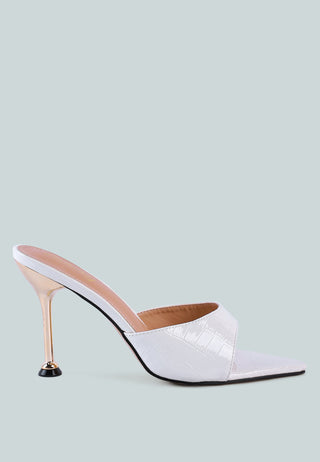 French Cut Croc Texture Patent Faux Leather Sandals