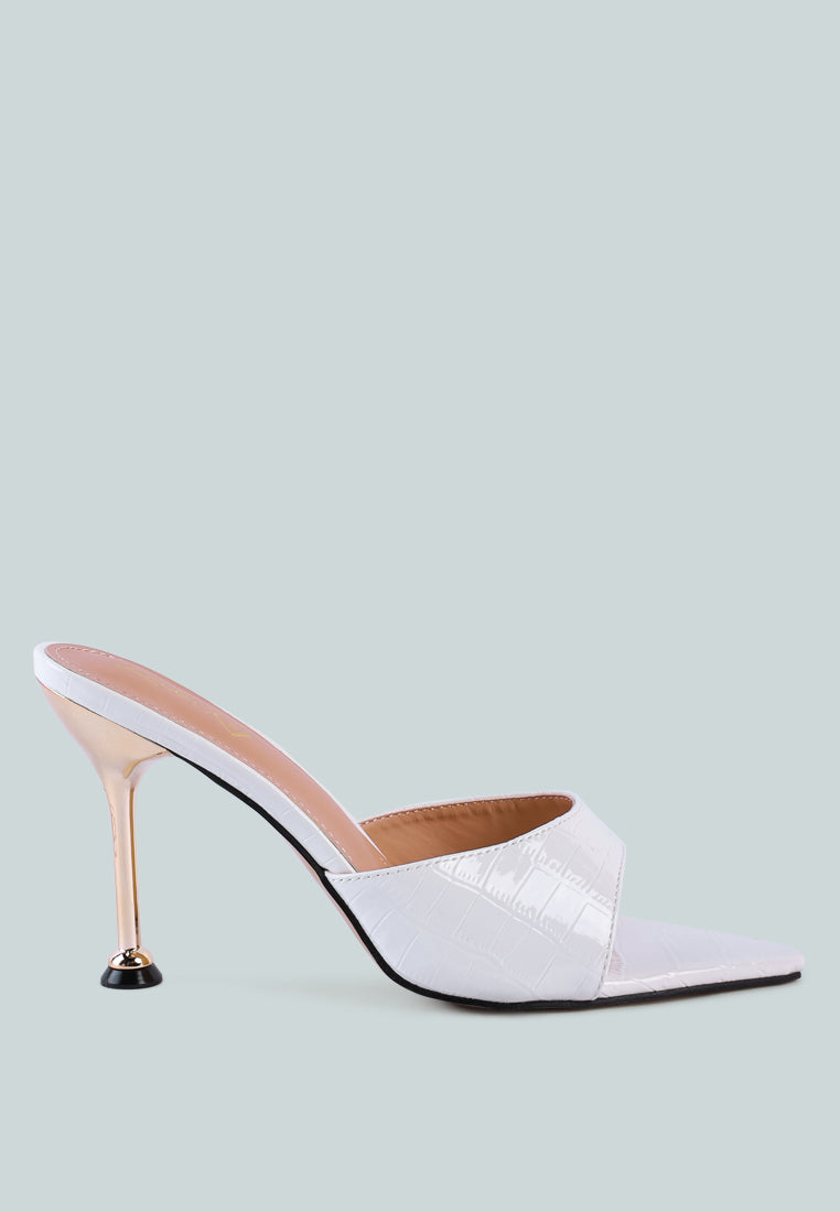 French Cut Croc Texture Patent Faux Leather Sandals - Glamourous Grace