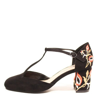 Frenchie T-Strap Embroidered Heels - Glamourous Grace