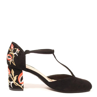 Frenchie T-Strap Embroidered Heels - Glamourous Grace