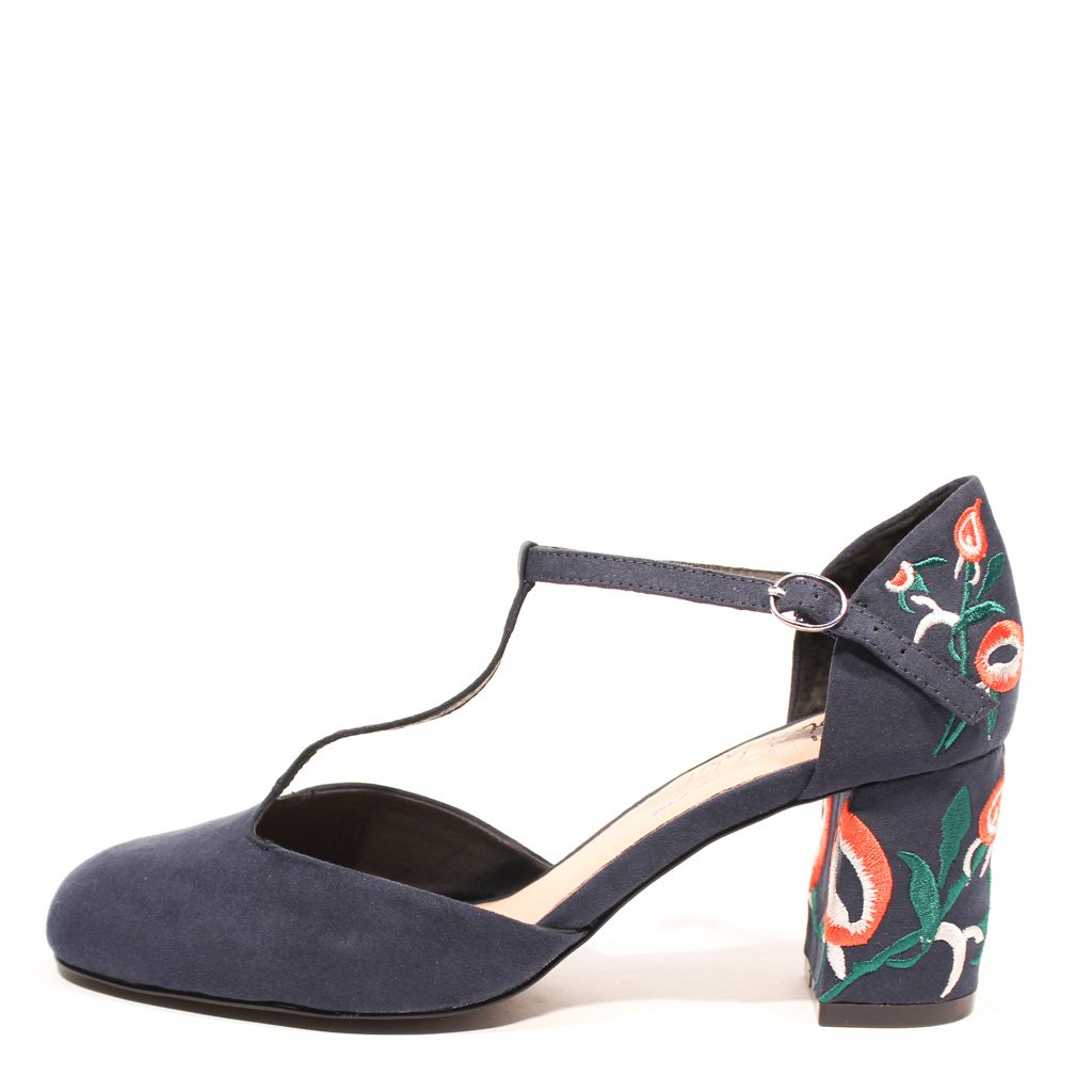 Frenchie T-Strap Embroidered Heels - Glamourous Grace