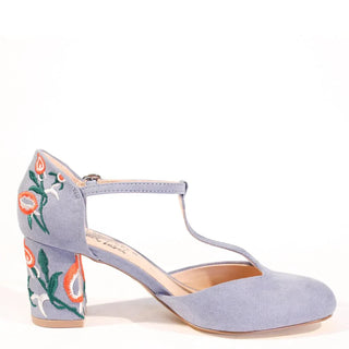 Frenchie T-Strap Embroidered Heels - Glamourous Grace