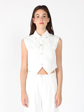 Front Button Open-Bottom Hem Sleeveless Top