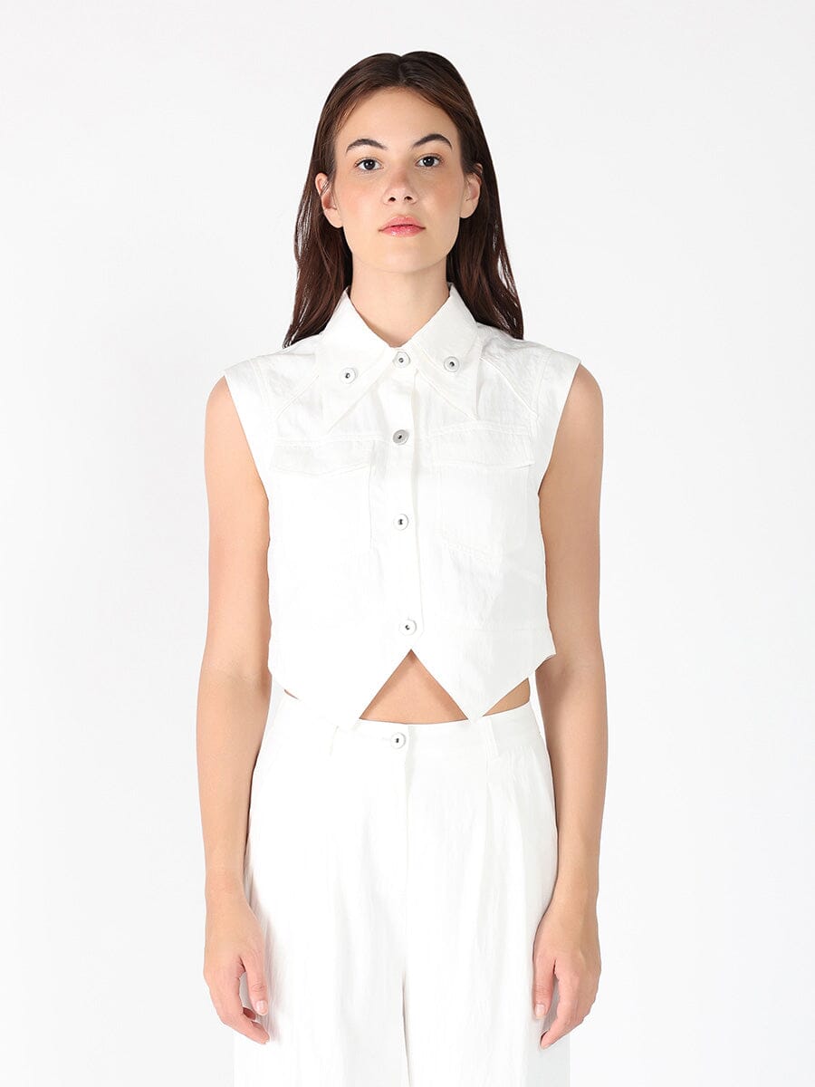 Front Button Open-Bottom Hem Sleeveless Top - Glamourous Grace