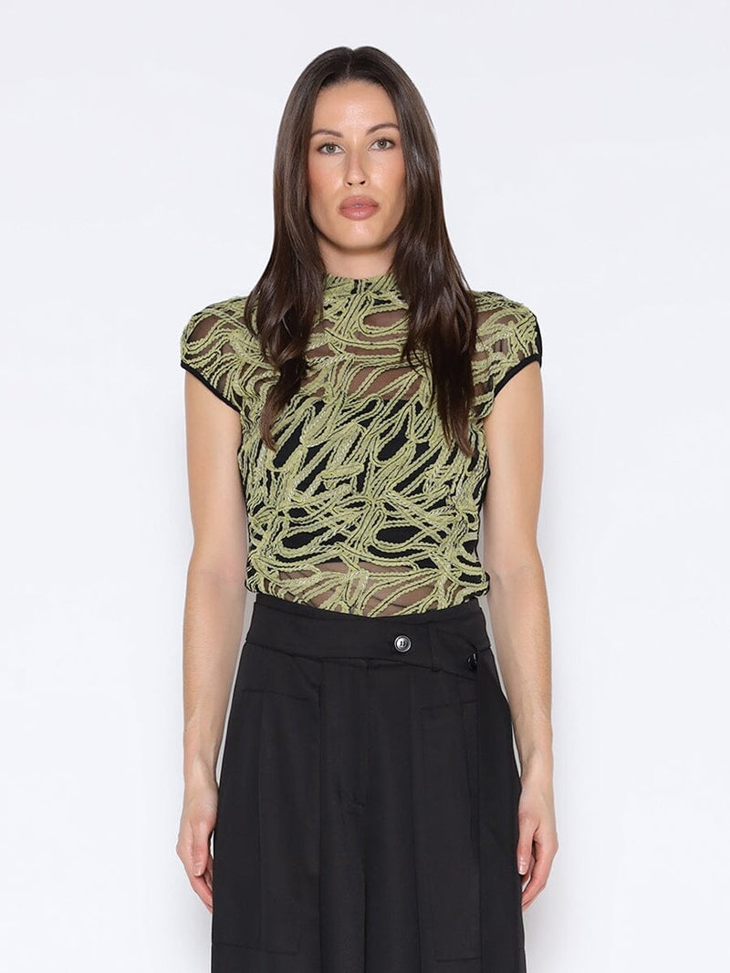 Front Embroidered Sleeveless Mock Neck Top