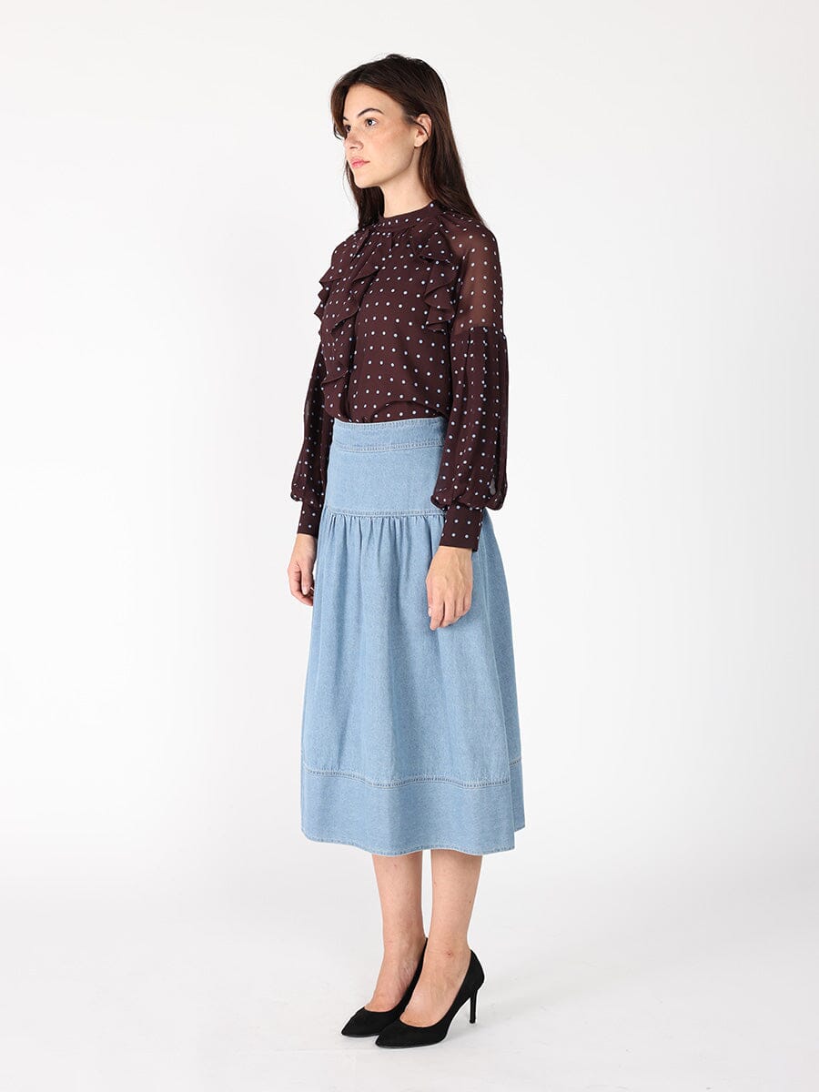 Front ruffle detailed balloon sleeve dot print - Glamourous Grace