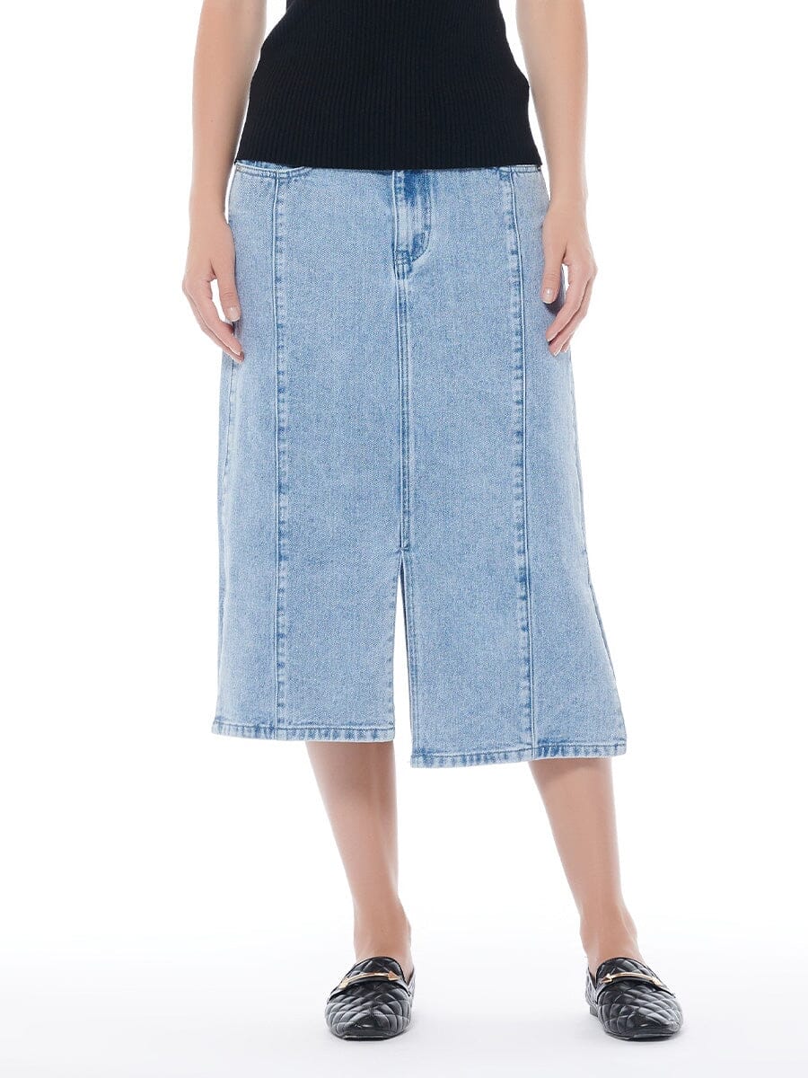 Front & Side Slit Straight Cut Midi Denim Skirt - Glamourous Grace