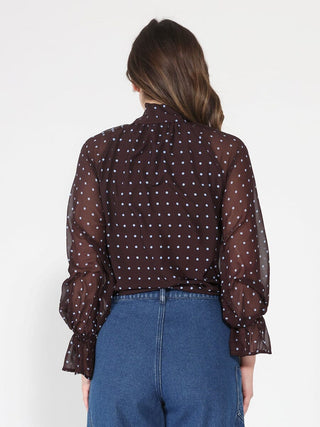 Front Tie Long Sleeve Dot Print Top - Glamourous Grace