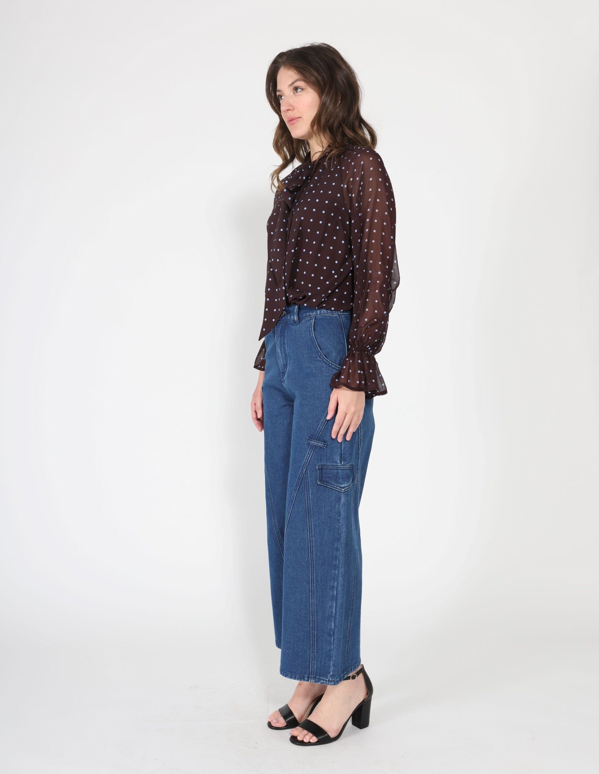 Front Tie Long Sleeve Dot Print Top - Glamourous Grace