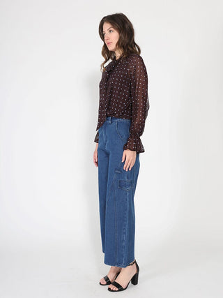 Front Tie Long Sleeve Dot Print Top - Glamourous Grace