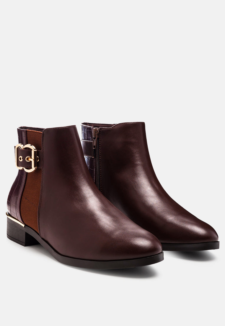 Frothy Buckled Ankle Boots With Croc Detail - Glamourous Grace
