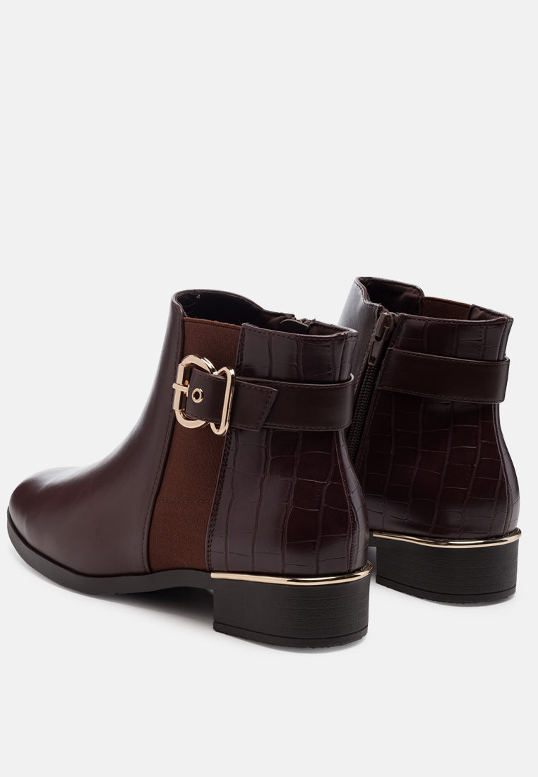 Frothy Buckled Ankle Boots With Croc Detail - Glamourous Grace