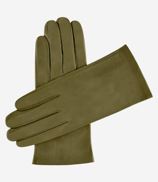 Sofia (moss green) - Italian lambskin leather gloves with silk lining - Glamourous Grace