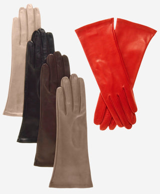 FS01W4 (brown) -Italian 4-button length silk lined leather gloves - Glamourous Grace