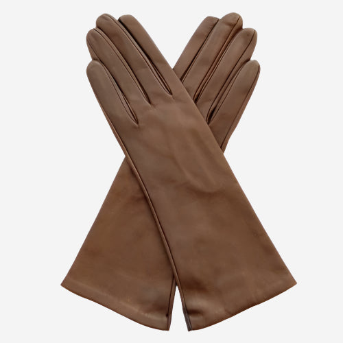 FS01W4 (brown) -Italian 4-button length silk lined leather gloves - Glamourous Grace