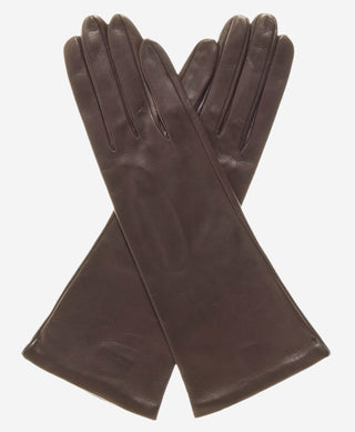 FS01W4 (brown) -Italian 4-button length silk lined leather gloves - Glamourous Grace