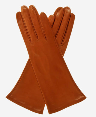 FS01W4 (cognac) - Italian 4-button length silk lined leather gloves - Glamourous Grace