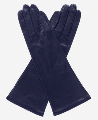 FS01W4 (navy) - Italian 4-button length silk lined leather gloves - Glamourous Grace