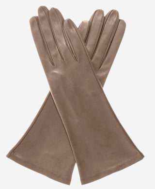FS01W4 (taupe) - Italian 4-button length silk lined leather gloves - Glamourous Grace