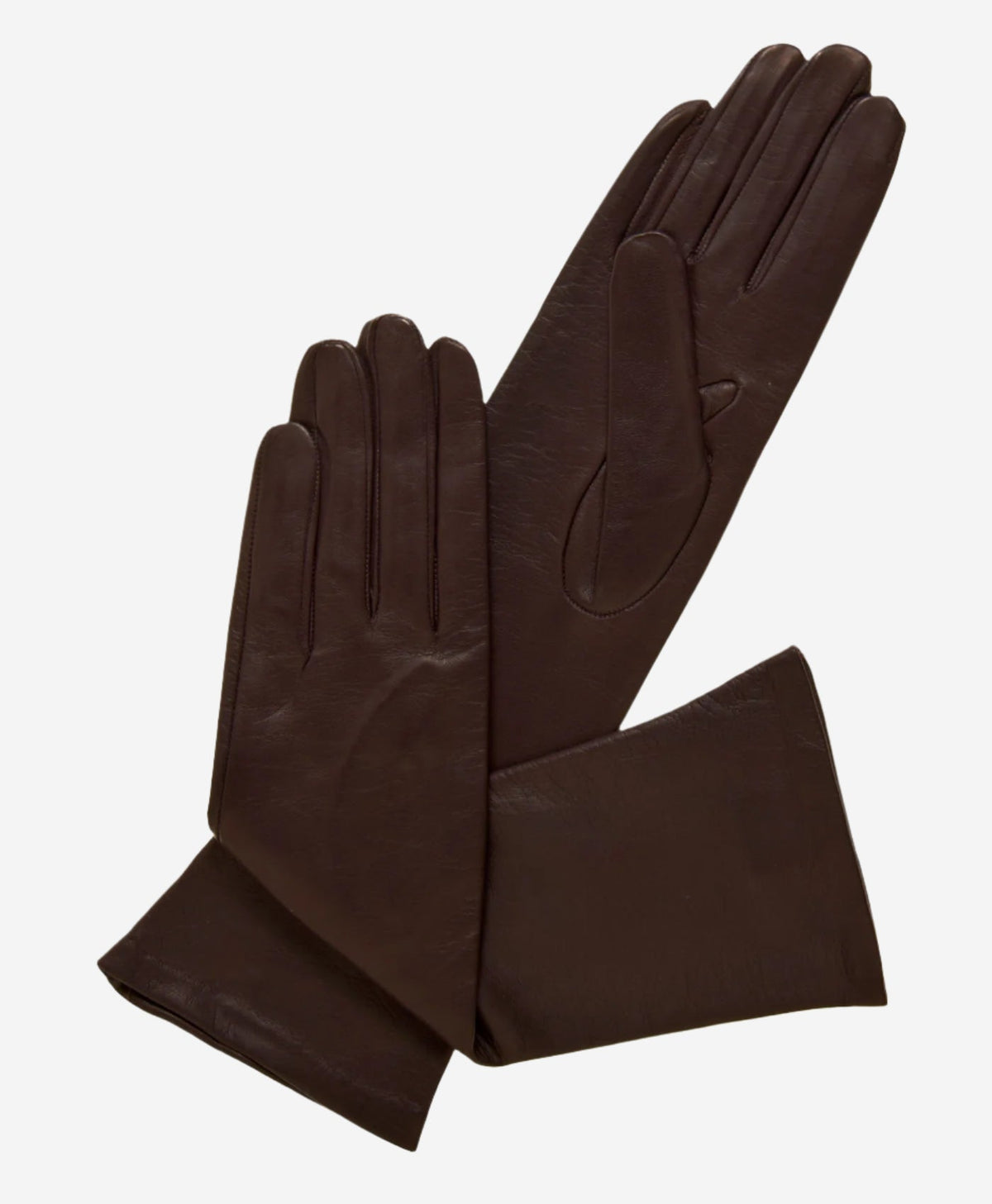 Elena (brown) - Italian silk lined 6-button length leather opera gloves - Glamourous Grace