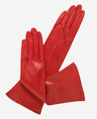 Elena (red) - Italian silk lined 6-button length leather opera gloves - Glamourous Grace