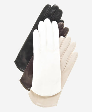 FS02 (black) - Women's Italian Silk Lined Leather Gloves with Curved Hem - Glamourous Grace