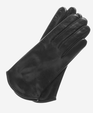 FS02 (black) - Women's Italian Silk Lined Leather Gloves with Curved Hem - Glamourous Grace