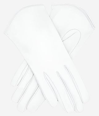 FS02 (white) - Women's Italian silk lined leather gloves with curved hem - Glamourous Grace