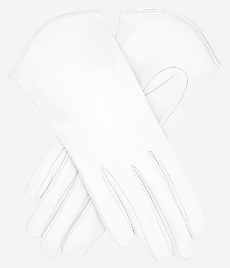 FS02 (white) - Women's Italian silk lined leather gloves with curved hem - Glamourous Grace