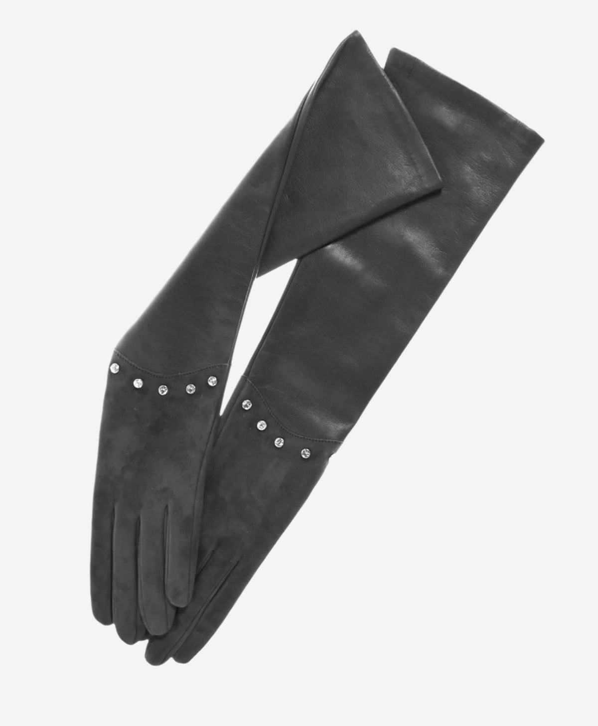 FS03W12 (slate) - Italian leather evening gloves with Swarovski crystal accents 12-button length - Glamourous Grace