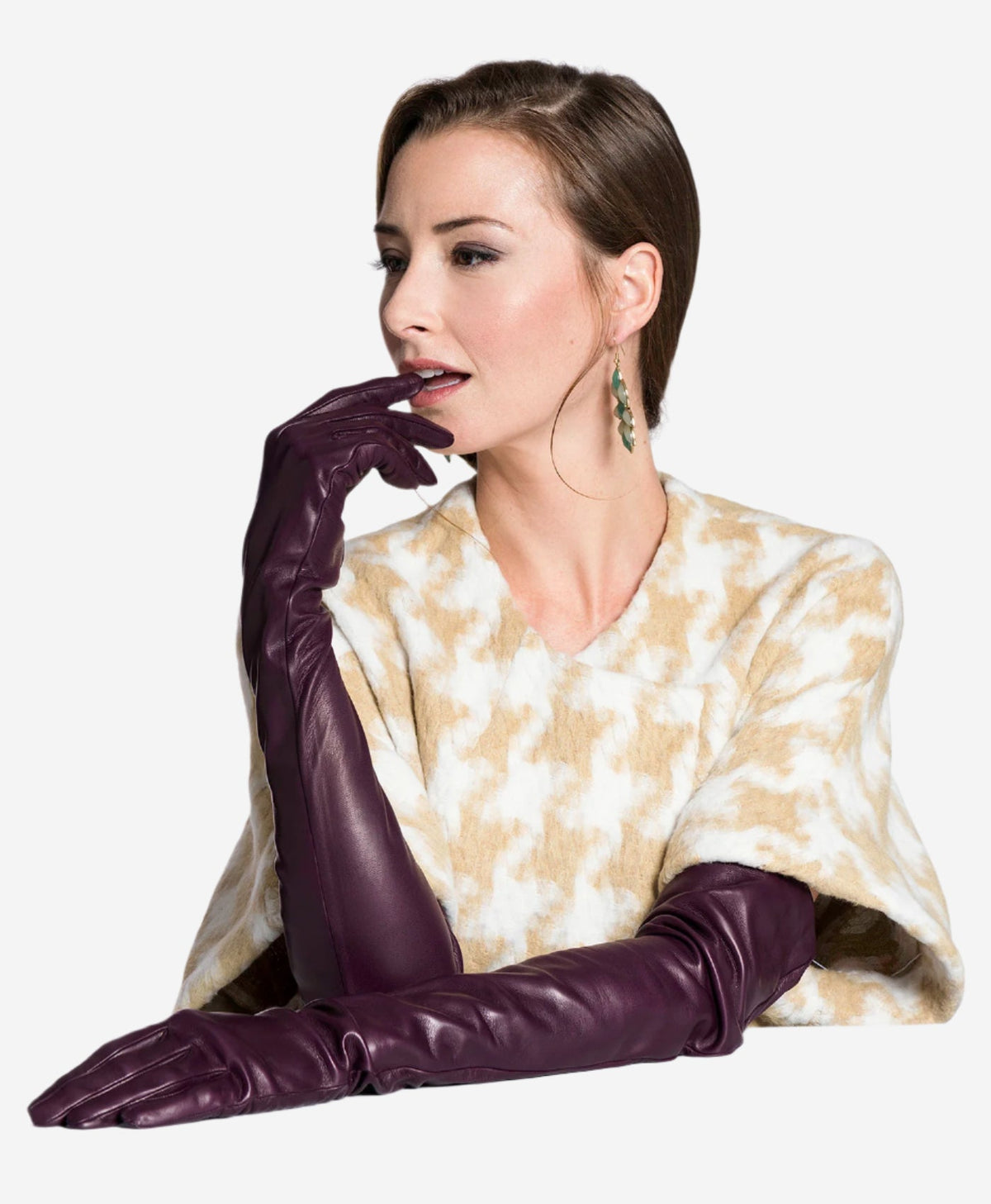 FS15W16 (black/grape) - Italian silk lined opera leather gloves 16-button length - Glamourous Grace