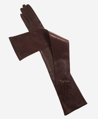 FS15W16 (brown) - Italian silk lined opera leather gloves 16-button length - Glamourous Grace