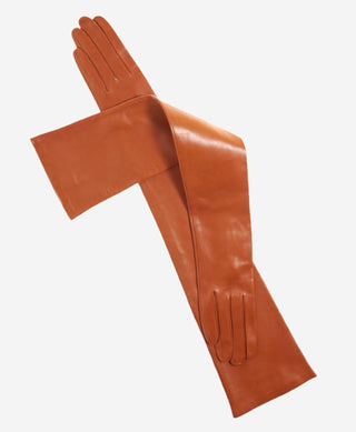 FS15W16 (cognac) - Italian silk lined opera leather gloves 16-button length - Glamourous Grace