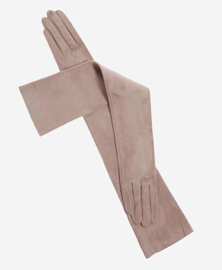 FS15W16SUEDE (taupe) - Italian silk lined suede opera gloves 16-button length - Glamourous Grace