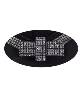 FS4321 (black) - Women's Italian silk lined leather gloves with Swarovski crystal bow - Glamourous Grace