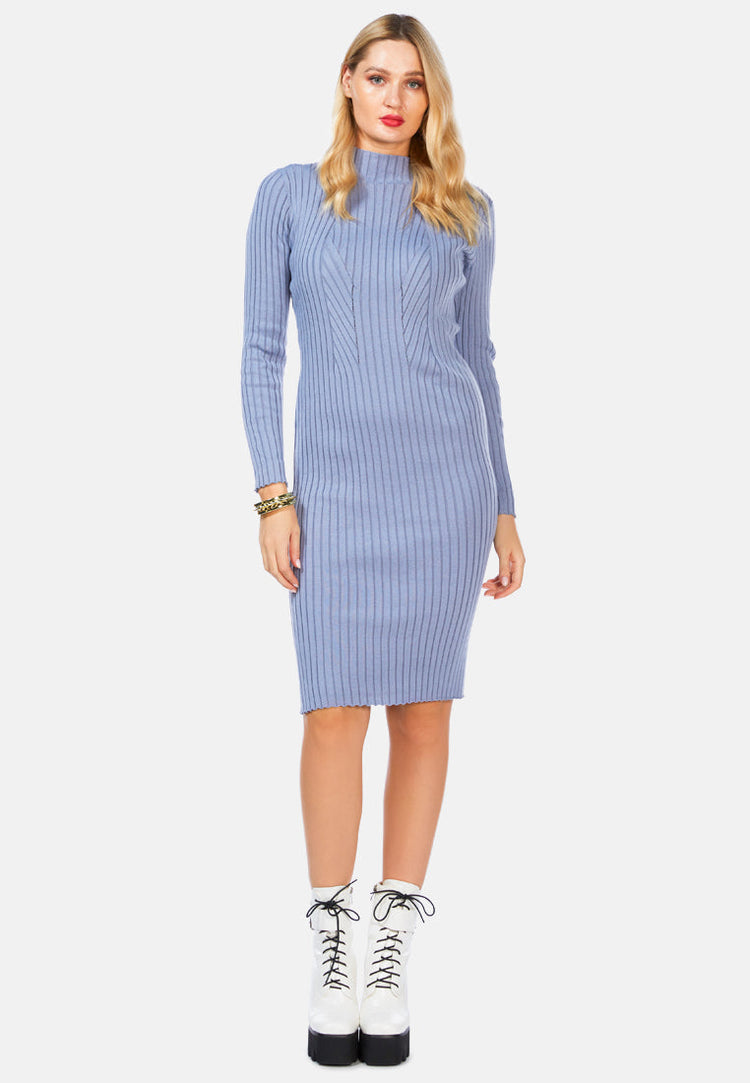 Full Sleeved Rib Knit Bodycon Dress - Glamourous Grace