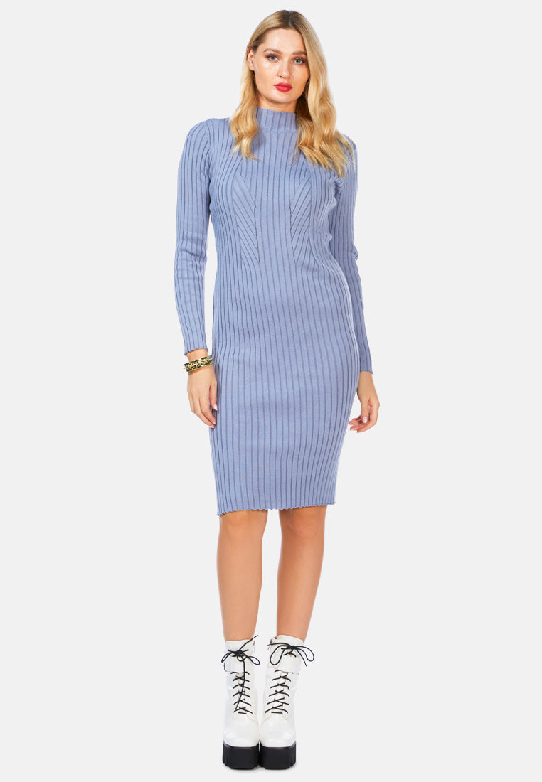 Full Sleeved Rib Knit Bodycon Dress - Glamourous Grace